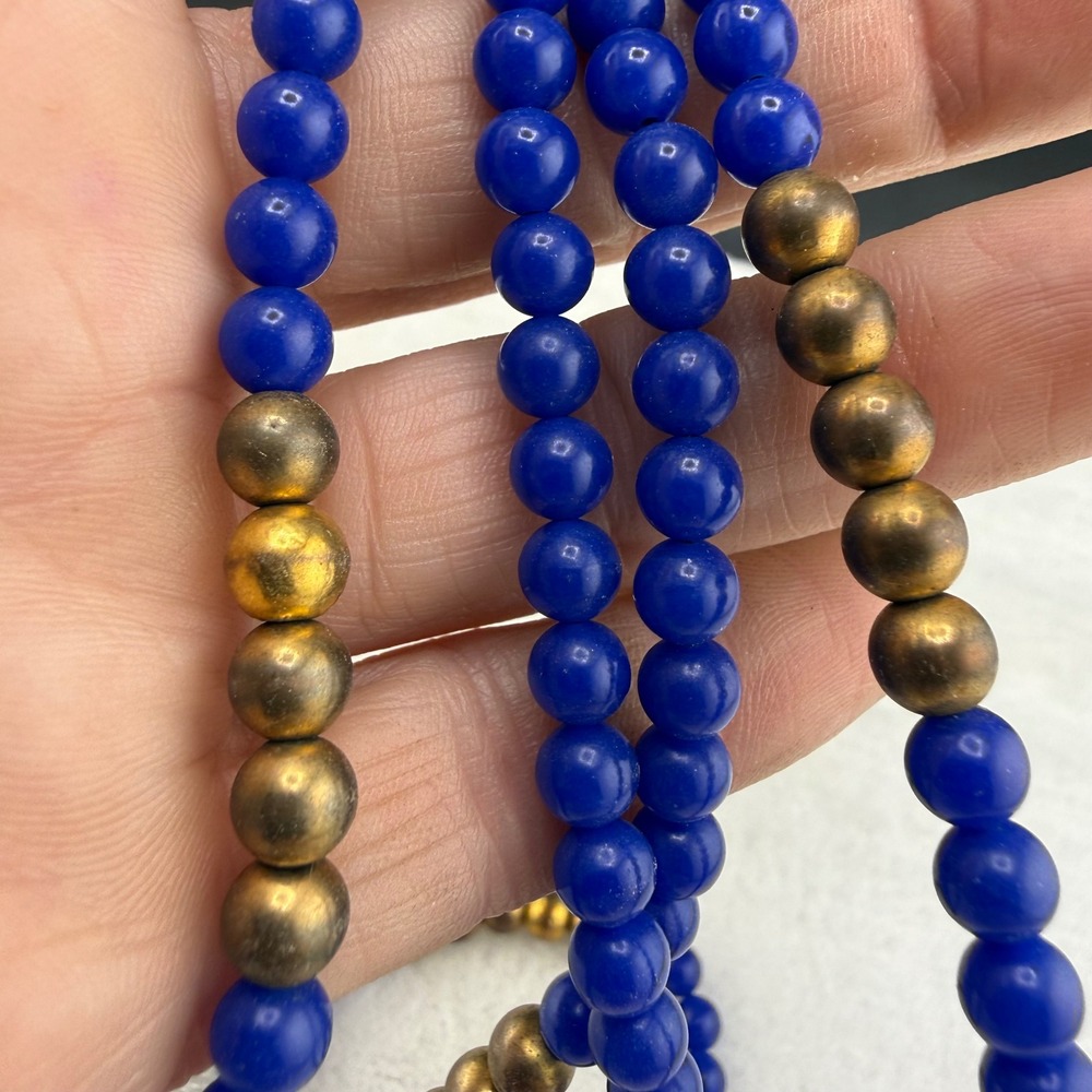 Vintage Les Bernard Necklace Blue Gold Beaded Strand 32in